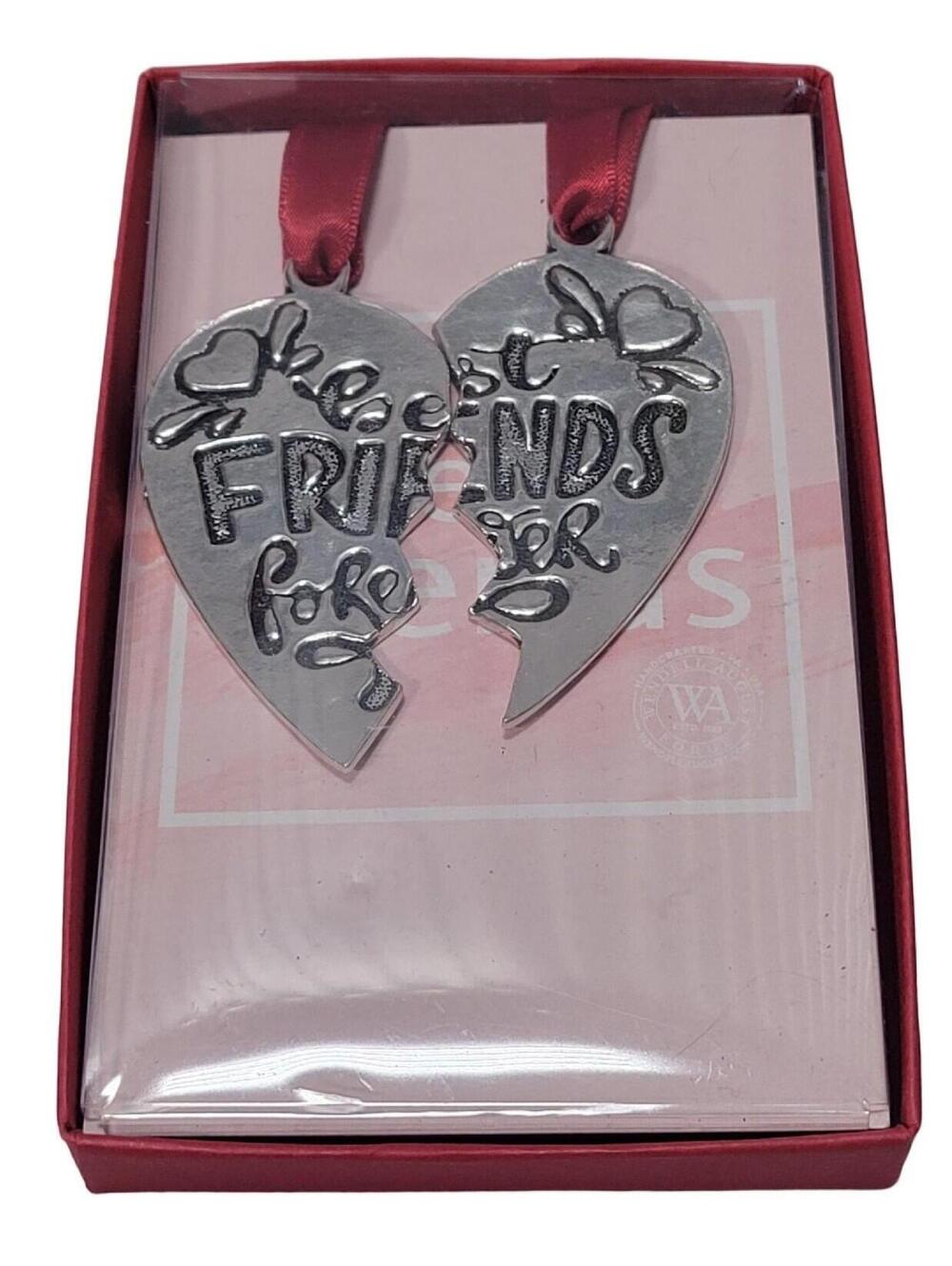 Wendell August Hammered Aluminum Best Friends Forever Heart  Xmas Ornament Set
